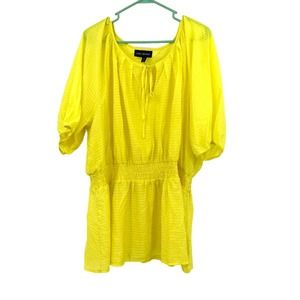 Lane Bryant size 26 / 28 bright yellow short sleeve blouse cinched elastic waist